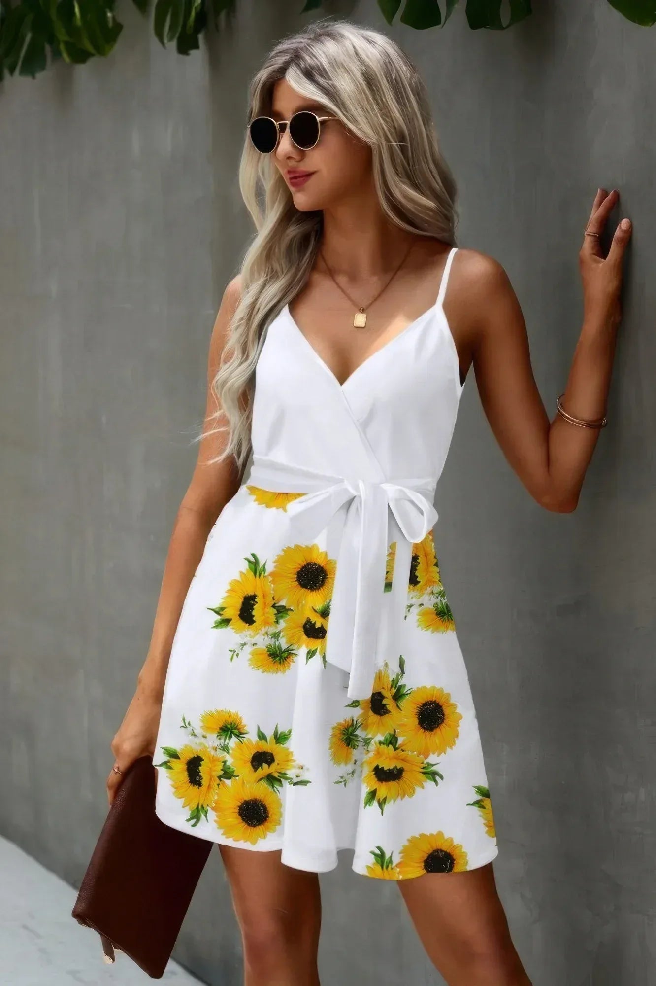 Floral V Neck Spaghetti Strap Belted Cami Dress | Mixtshop LLC