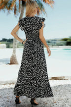 Boho V Neck Wrap Ruffled A Line Long Dress | Mixtshop LLC