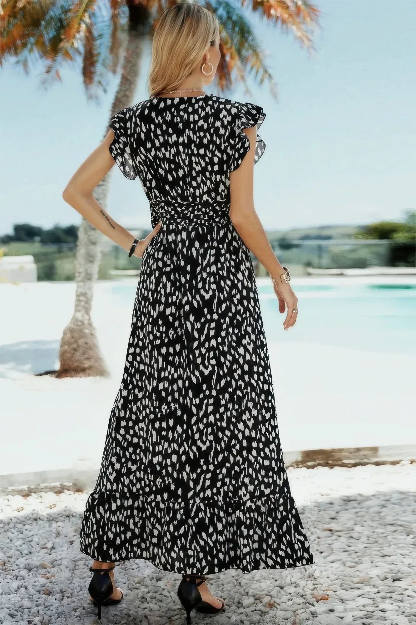 Boho V Neck Wrap Ruffled A Line Long Dress | Mixtshop LLC