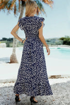 Boho V Neck Wrap Ruffled A Line Long Dress | Mixtshop LLC