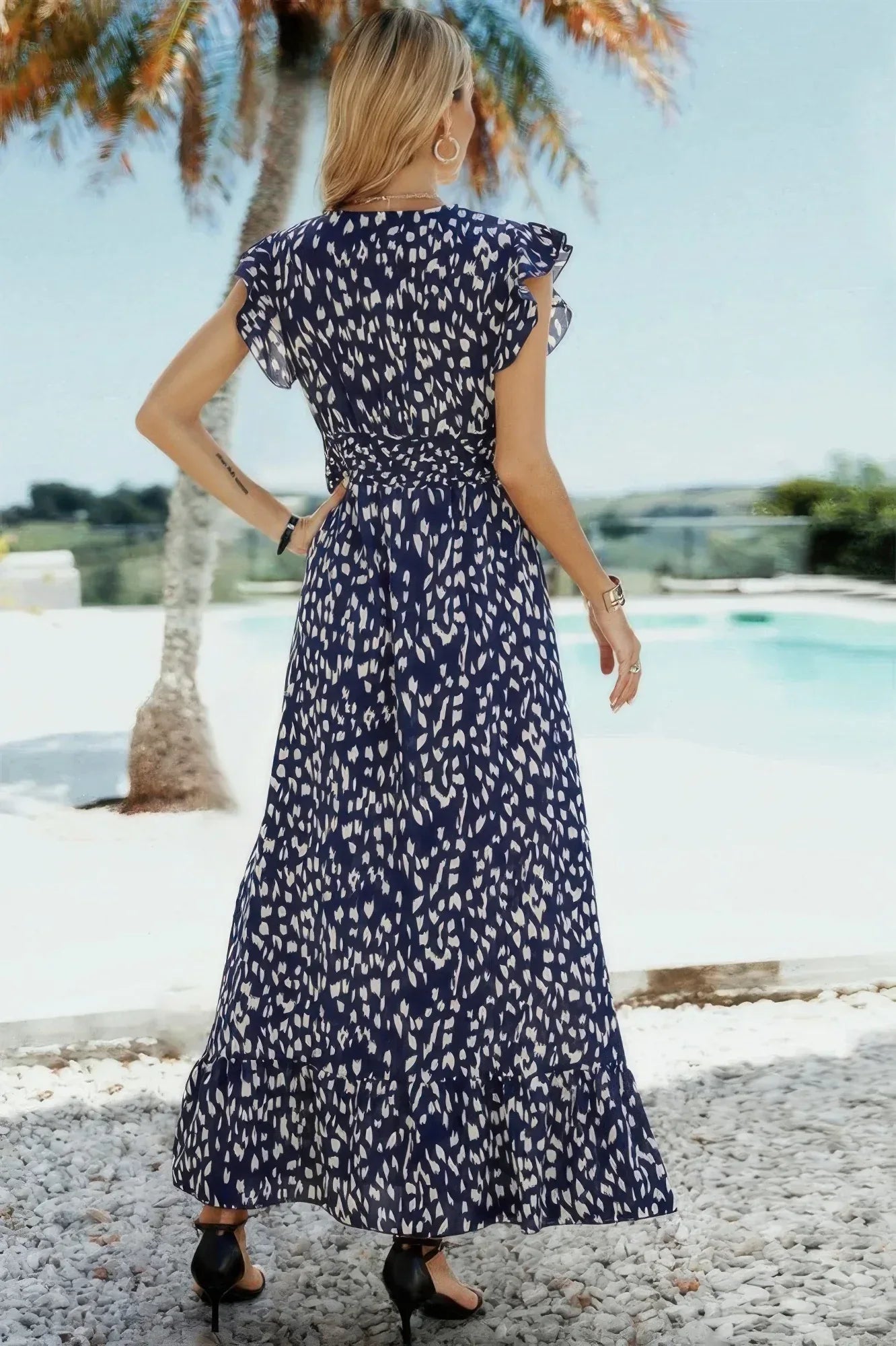 Boho V Neck Wrap Ruffled A Line Long Dress | Mixtshop LLC
