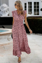 Boho V Neck Wrap Ruffled A Line Long Dress | Mixtshop LLC