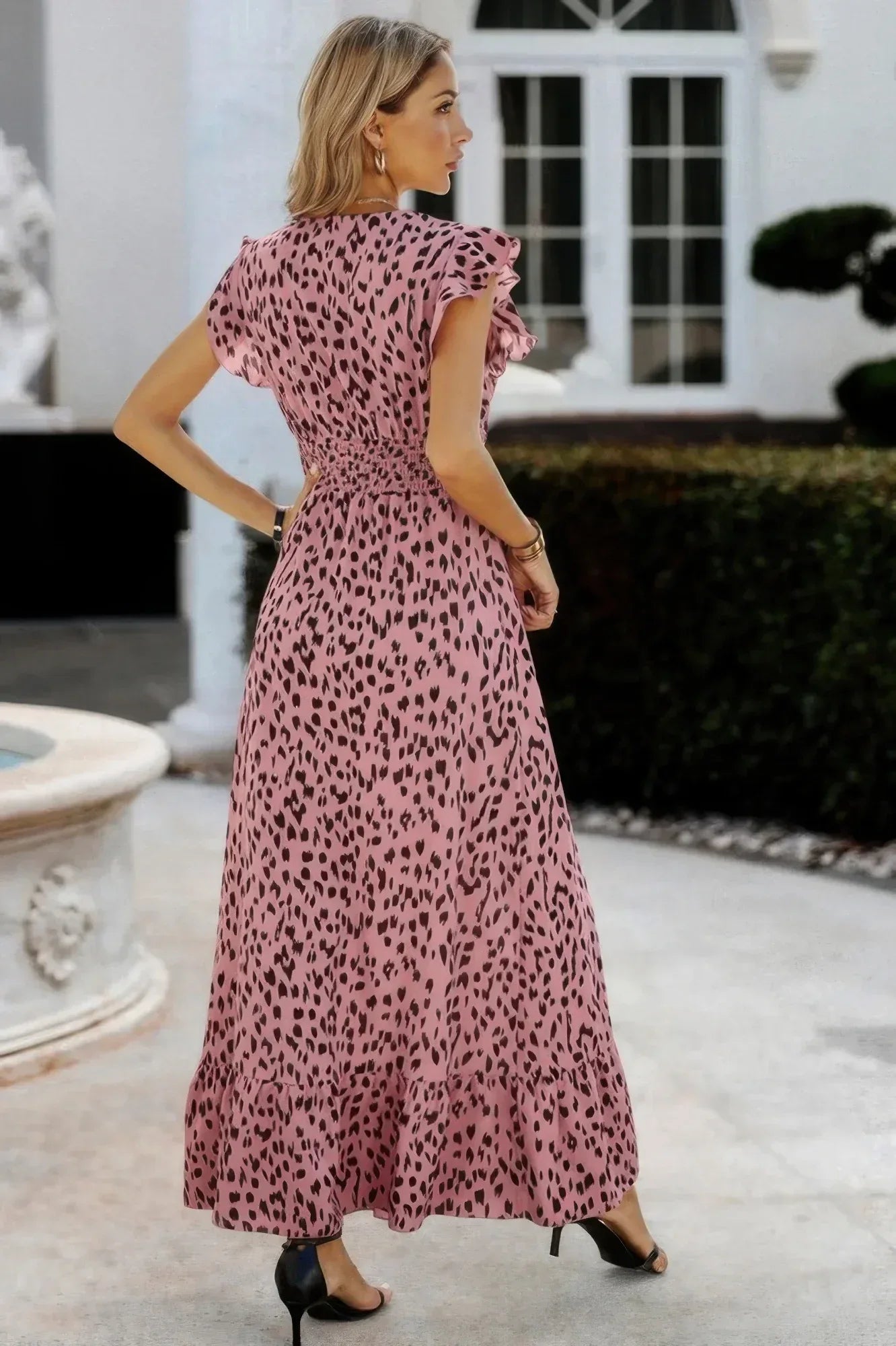Boho V Neck Wrap Ruffled A Line Long Dress | Mixtshop LLC