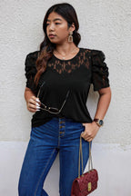 Solid Lace Ruffle Sleeve Hollow Out Elegant Shirt | Mixtshop LLC