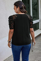 Solid Lace Ruffle Sleeve Hollow Out Elegant Shirt | Mixtshop LLC