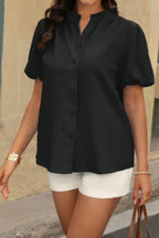 Button Down Lantern Puff Short Sleeve V Neck Top | Mixtshop LLC