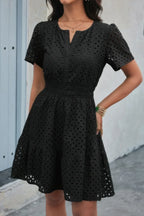 V Neck Lace Solid Lace Ruffle Hollow A Line Dress | Mixtshop LLC