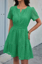 V Neck Lace Solid Lace Ruffle Hollow A Line Dress | Mixtshop LLC