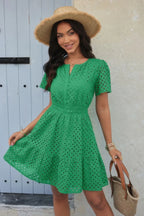 V Neck Lace Solid Lace Ruffle Hollow A Line Dress | Mixtshop LLC