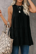 Sleeveless Loose Ruffle Hem Flared Tunic Top | Mixtshop LLC