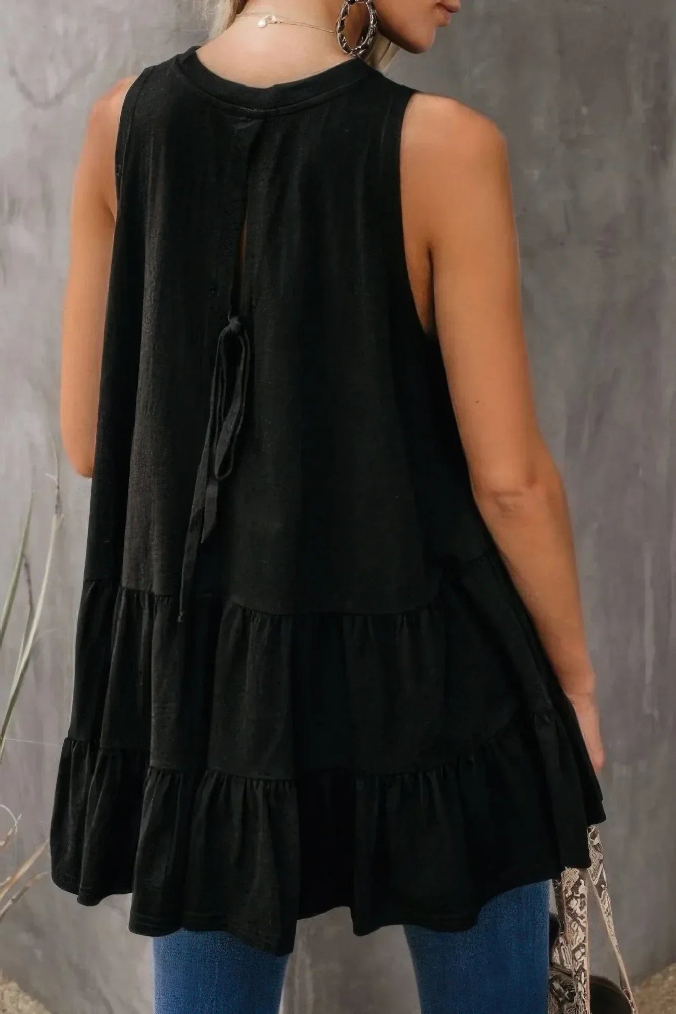Sleeveless Loose Ruffle Hem Flared Tunic Top | Mixtshop LLC