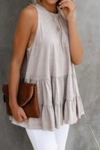 Sleeveless Loose Ruffle Hem Flared Tunic Top | Mixtshop LLC