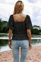 Solid Square Neck Shirred Flounce Sleeve Peplum Blouse | Mixtshop LLC