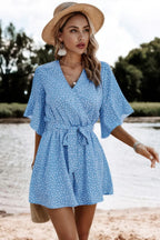 V Neck Ruffled Belted Flared Hemmed Romper | Mixtshop LLC