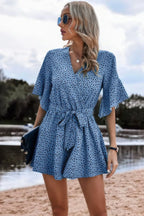 V Neck Ruffled Belted Flared Hemmed Romper | Mixtshop LLC