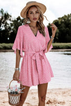 V Neck Ruffled Belted Flared Hemmed Romper | Mixtshop LLC