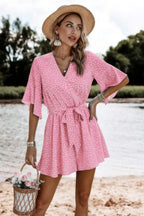 V Neck Ruffled Belted Flared Hemmed Romper | Mixtshop LLC