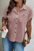 Plus Size Button Solid Color Block Loose Blouse | Mixtshop LLC