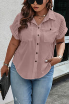 Plus Size Button Solid Color Block Loose Blouse | Mixtshop LLC