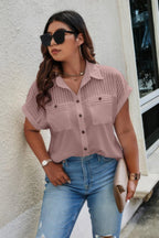 Plus Size Button Solid Color Block Loose Blouse | Mixtshop LLC