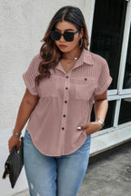 Plus Size Button Solid Color Block Loose Blouse | Mixtshop LLC