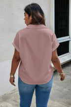 Plus Size Button Solid Color Block Loose Blouse | Mixtshop LLC