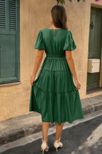 Solid Color Block Puff Sleeve Elastic Waist Dress | Mixtshop LLC