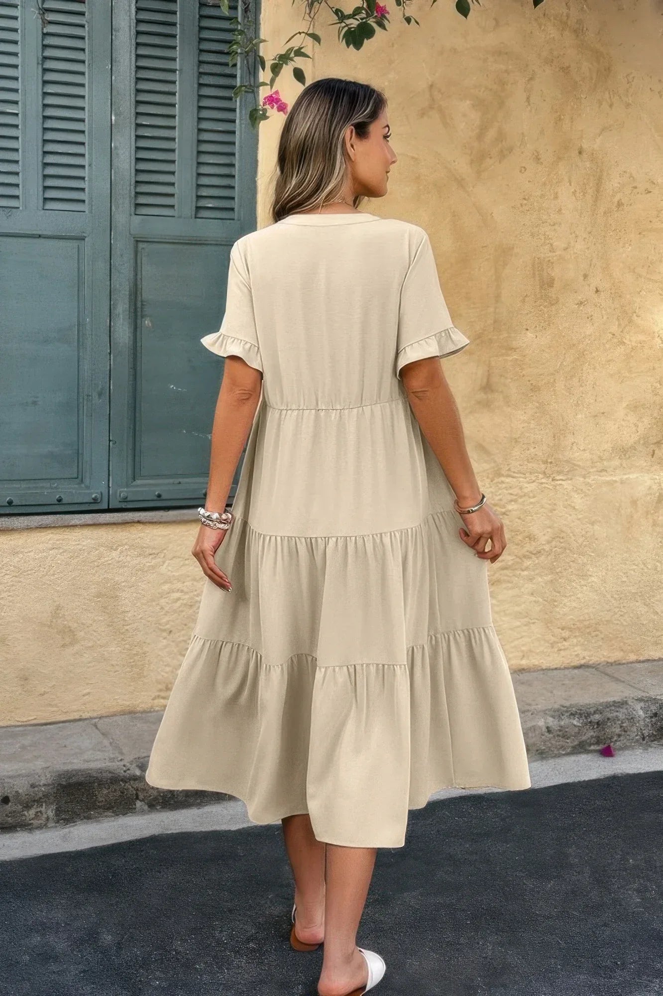 Solid A Line Ruffle Hem Color Block Dress | Mixtshop LLC