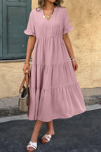 Solid A Line Ruffle Hem Color Block Dress | Mixtshop LLC
