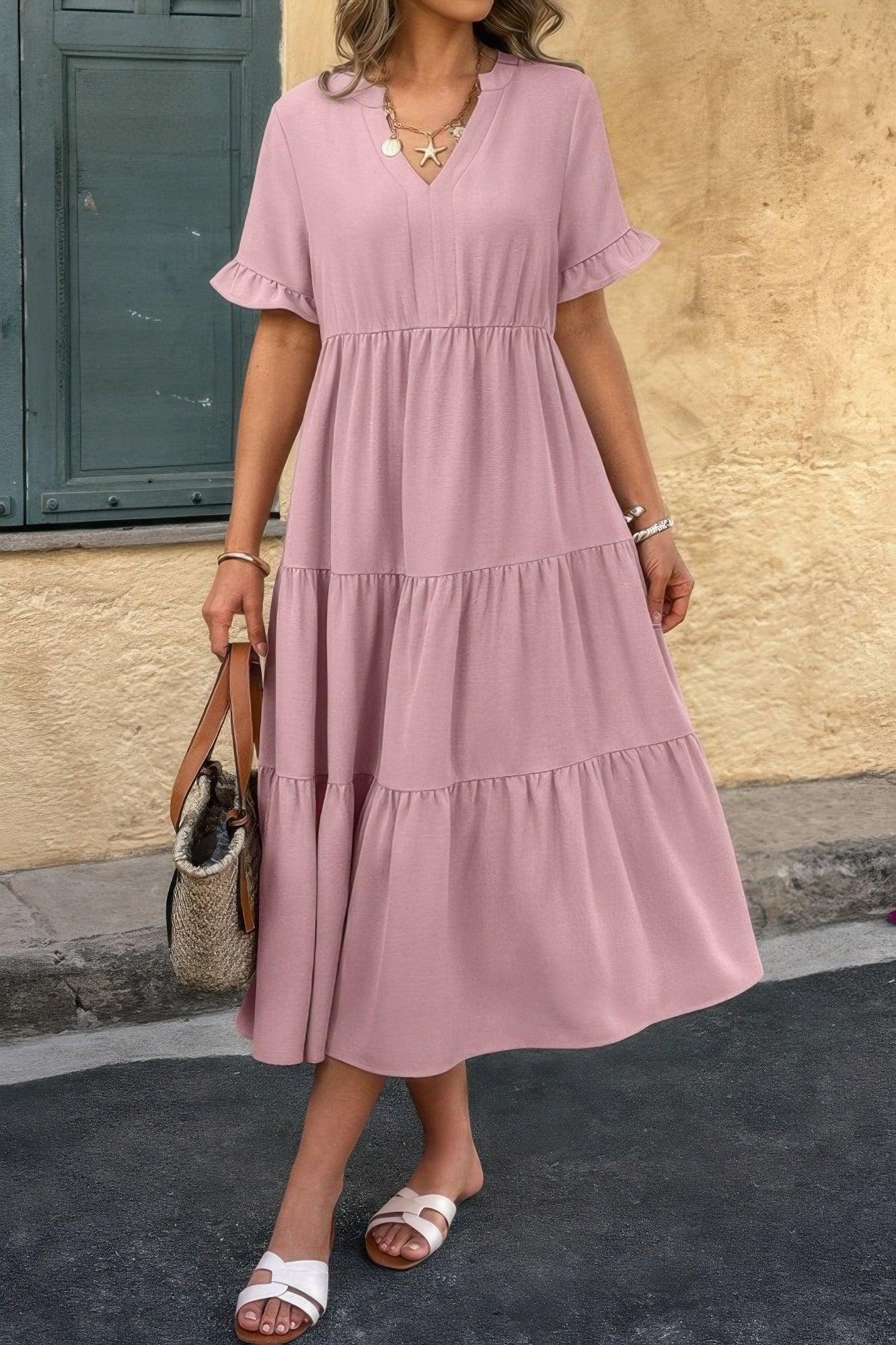 Solid A Line Ruffle Hem Color Block Dress | Mixtshop LLC