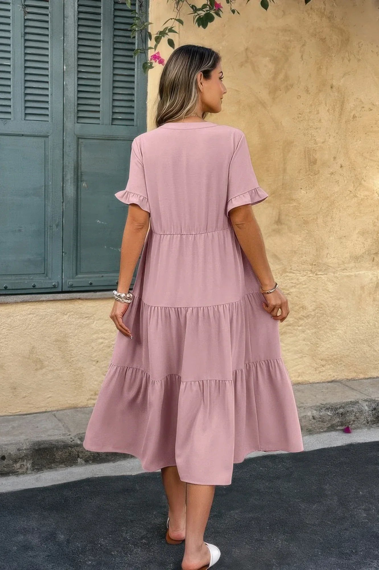 Solid A Line Ruffle Hem Color Block Dress | Mixtshop LLC