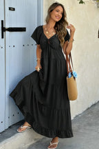 Square Neck Cross Knot Pockets Ruffle Hem Dress | Mixtshop LLC