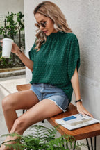 Solid Swiss Dot Mock Neck Drop Shoulder Blouse | Mixtshop LLC