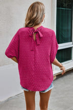 Solid Swiss Dot Mock Neck Drop Shoulder Blouse | Mixtshop LLC
