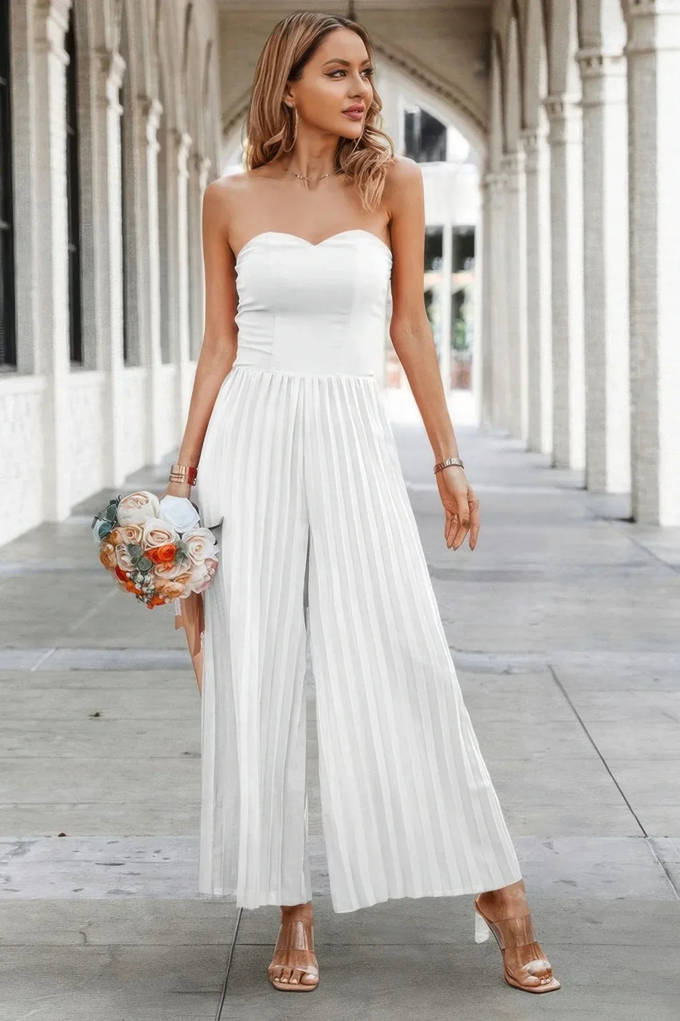 Elegant Off Shoulder Pleated High Waist Jumpsuit | Mixtshop LLC