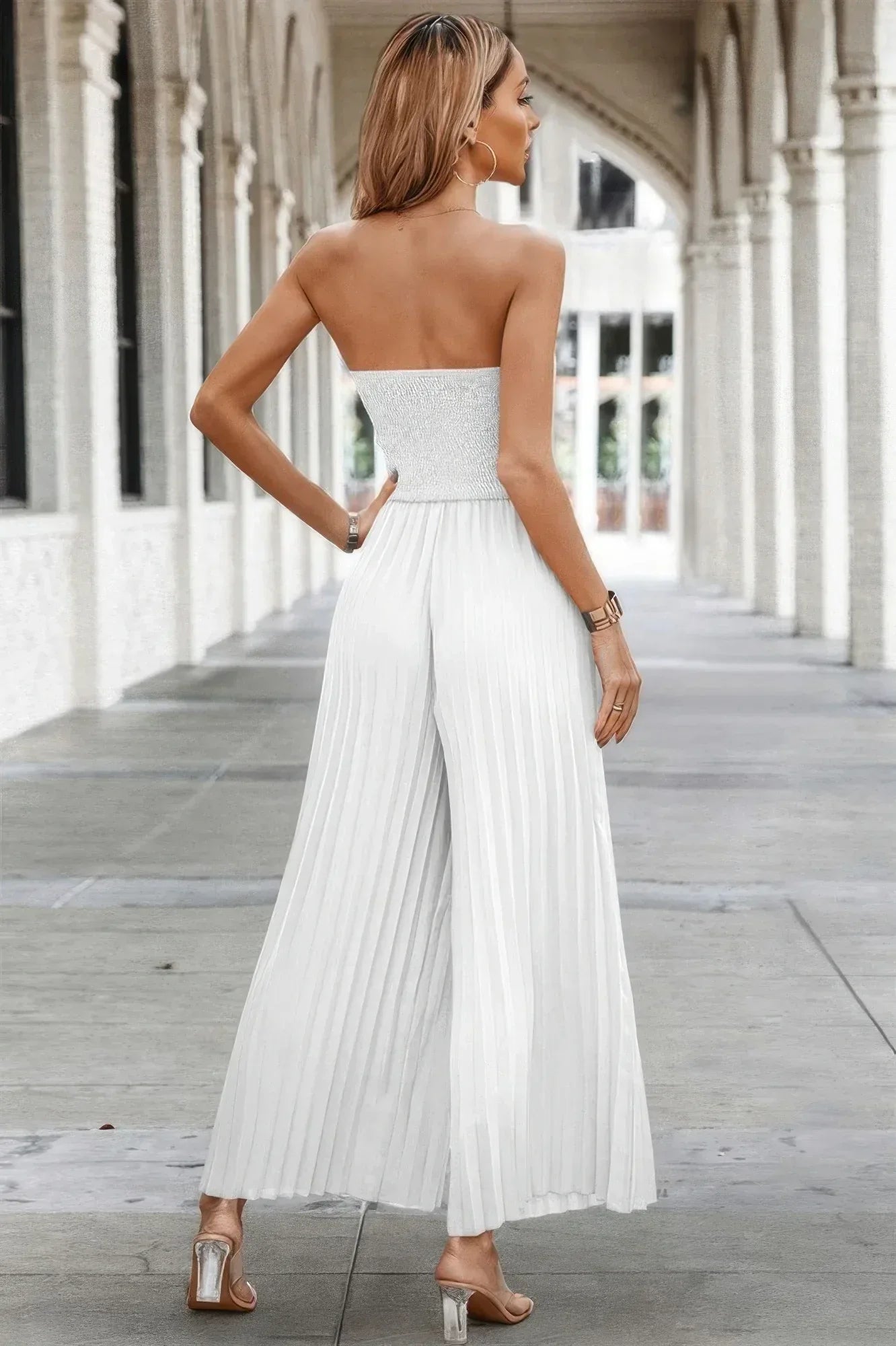 Elegant Off Shoulder Pleated High Waist Jumpsuit | Mixtshop LLC