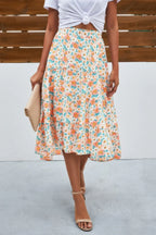 Floral Print High Waist Skirt A Line Long Skirt | Mixtshop LLC