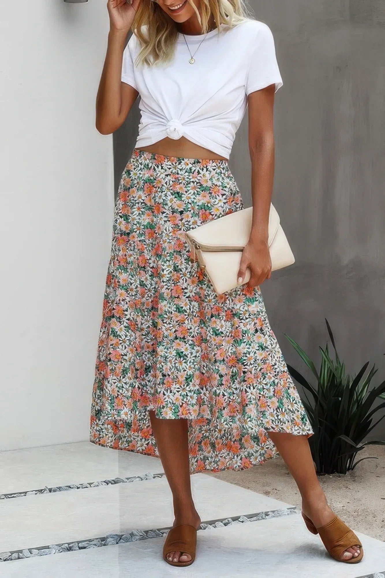 Floral Print High Waist Skirt A Line Long Skirt | Mixtshop LLC