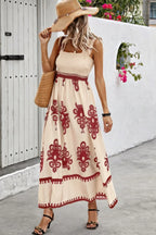 Sleeveless Square Neck A Line Smocked Shirred Dress | Mixtshop LLC