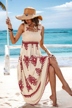 Sleeveless Square Neck A Line Smocked Shirred Dress | Mixtshop LLC