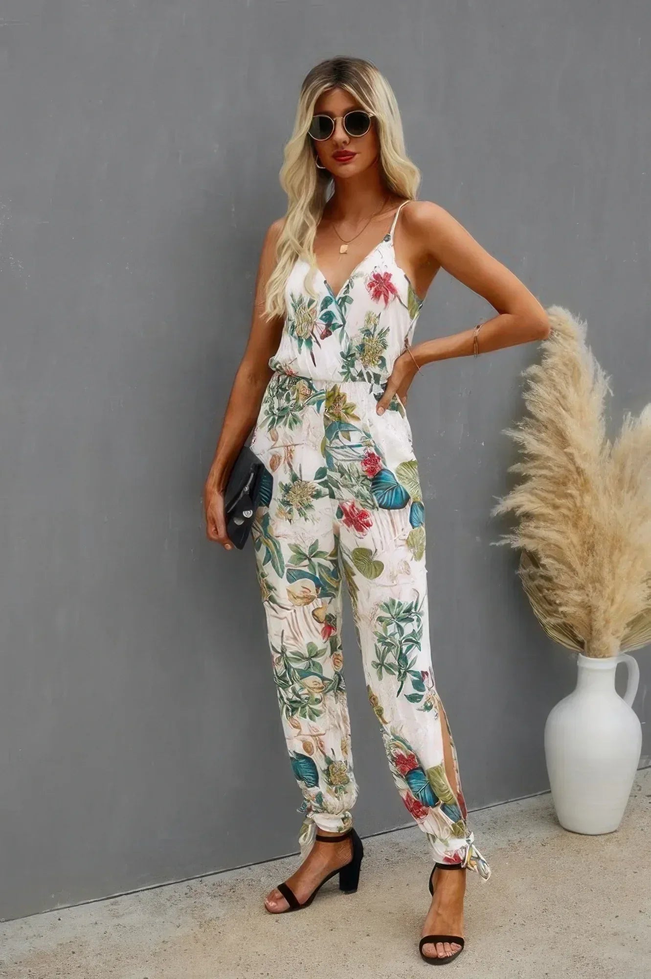 Sleeveless Floral Print Knot Side Cami Jumpsuit | Mixtshop LLC
