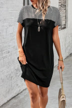 Round Neck Stripes Loose Fit Shirt A Line Dress | Mixtshop LLC