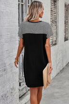 Round Neck Stripes Loose Fit Shirt A Line Dress | Mixtshop LLC