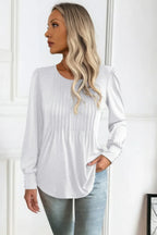 Crew Neck Pleated Long Puff Lantern Sleeve Knit Shirt | Mixtshop LLC