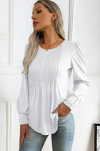 Crew Neck Pleated Long Puff Lantern Sleeve Knit Shirt | Mixtshop LLC