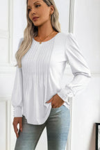 Crew Neck Pleated Long Puff Lantern Sleeve Knit Shirt | Mixtshop LLC