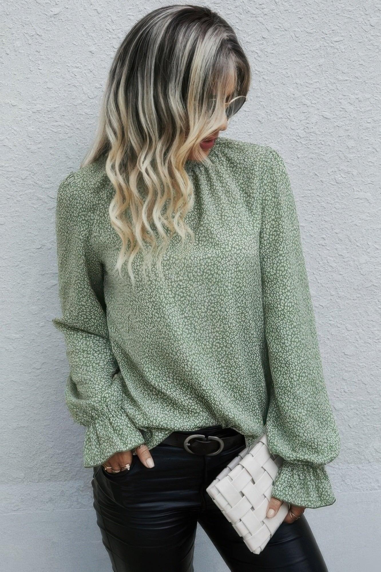 Allover Ruffle Shirred Neck Flounce Sleeve Blouse | Mixtshop LLC