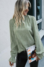 Allover Ruffle Shirred Neck Flounce Sleeve Blouse | Mixtshop LLC