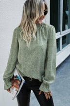 Allover Ruffle Shirred Neck Flounce Sleeve Blouse | Mixtshop LLC