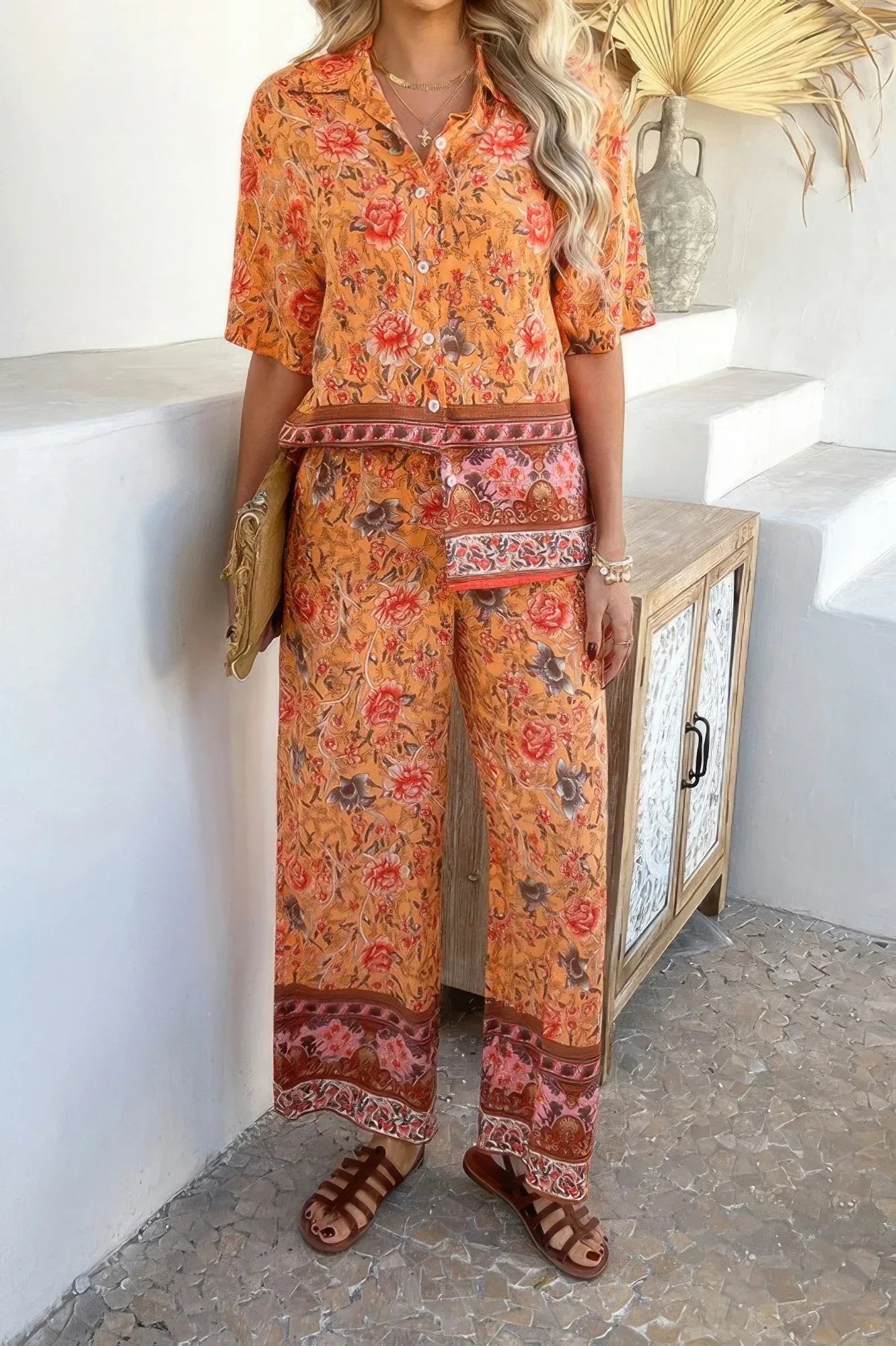 Two Pieces Button Down Boho Blouse Pant Sets | Mixtshop LLC